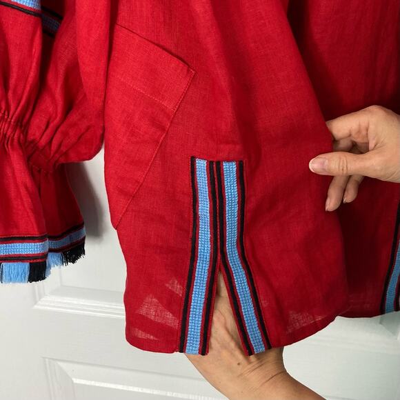 NWOT MARCH 11 Dress XS Tunic Aztec Embroidery Off Shoulder Long Sleeve Tassel - Picture 8 of 15